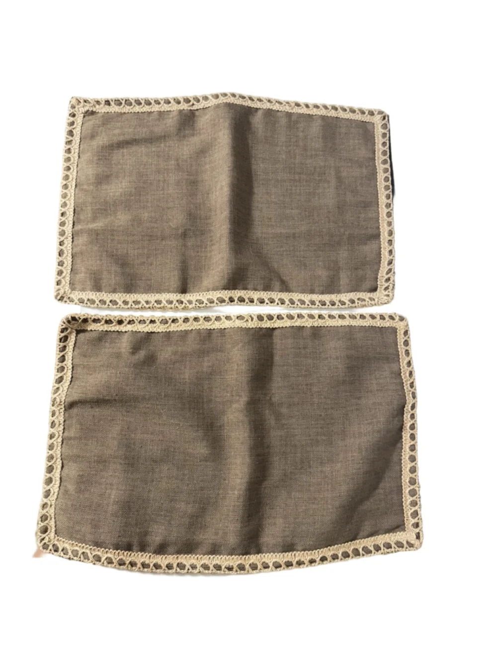 2 pc 20x12 Brown Burlap Linen Trimmed Decorative Farmhouse Throw Pillow Covers